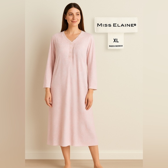 Miss Elaine XL Pink Paisley Modest Nightgown - Picture 1 of 6